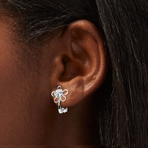 Silver-tone Cubic Zirconia Daisy Clip-On Earrings ,