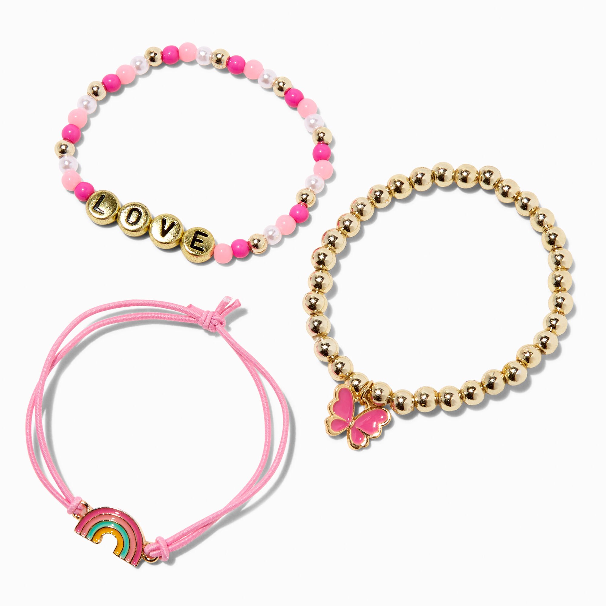 View Claires Club Love Pearl Beaded Adjustable Bracelets 3 Pack information