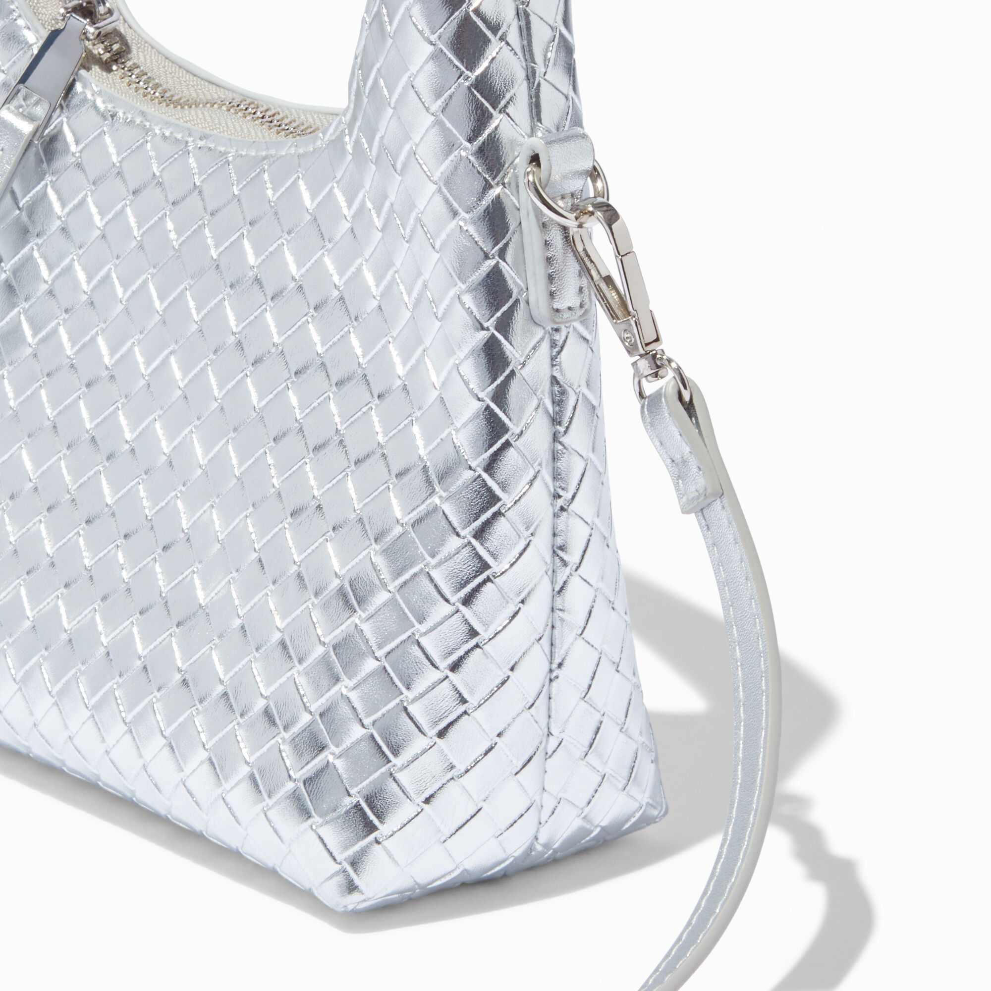Silver Woven Crossbody Shoulder Bag,