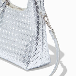 Silver Woven Crossbody Shoulder Bag,