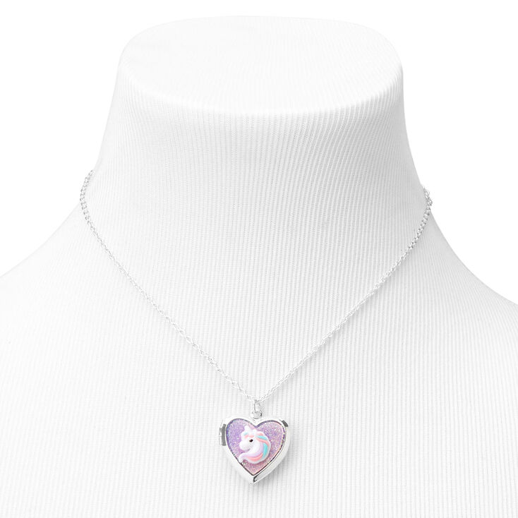 Claire&#39;s Club Silver Unicorn Locket Necklace,