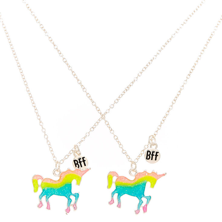 Best Friends Glittery Rainbow Unicorn Pendant Necklaces Claire S Us