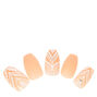 Beige Lace Overlay Coffin Faux Nail Set - Nude, 24 Pack,