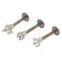 Titanium Cubic Zirconia 16G Mixed Labret Flat Back Studs - 3 Pack,