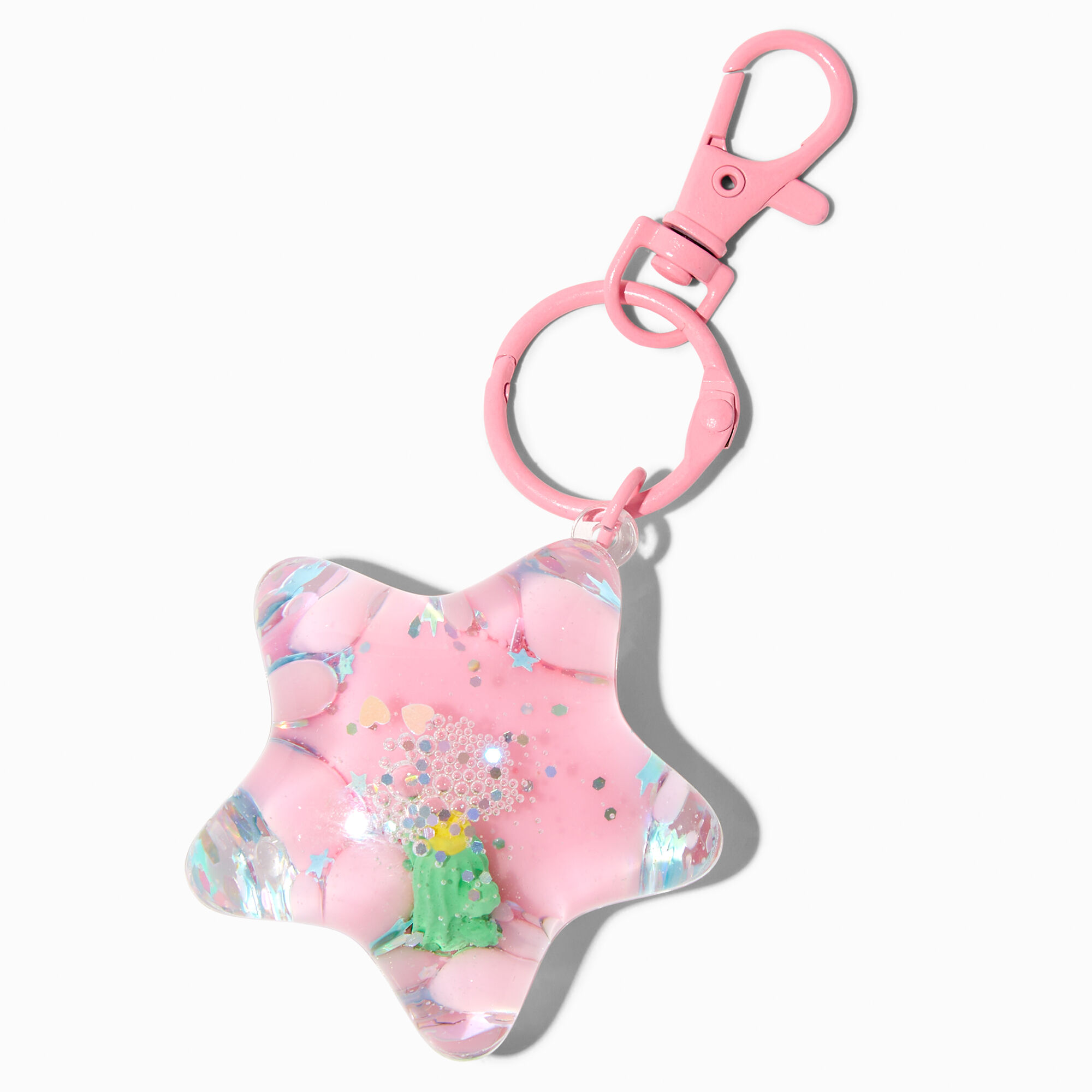 View Claires Cactus Star WaterFilled Glitter Keyring Pink information
