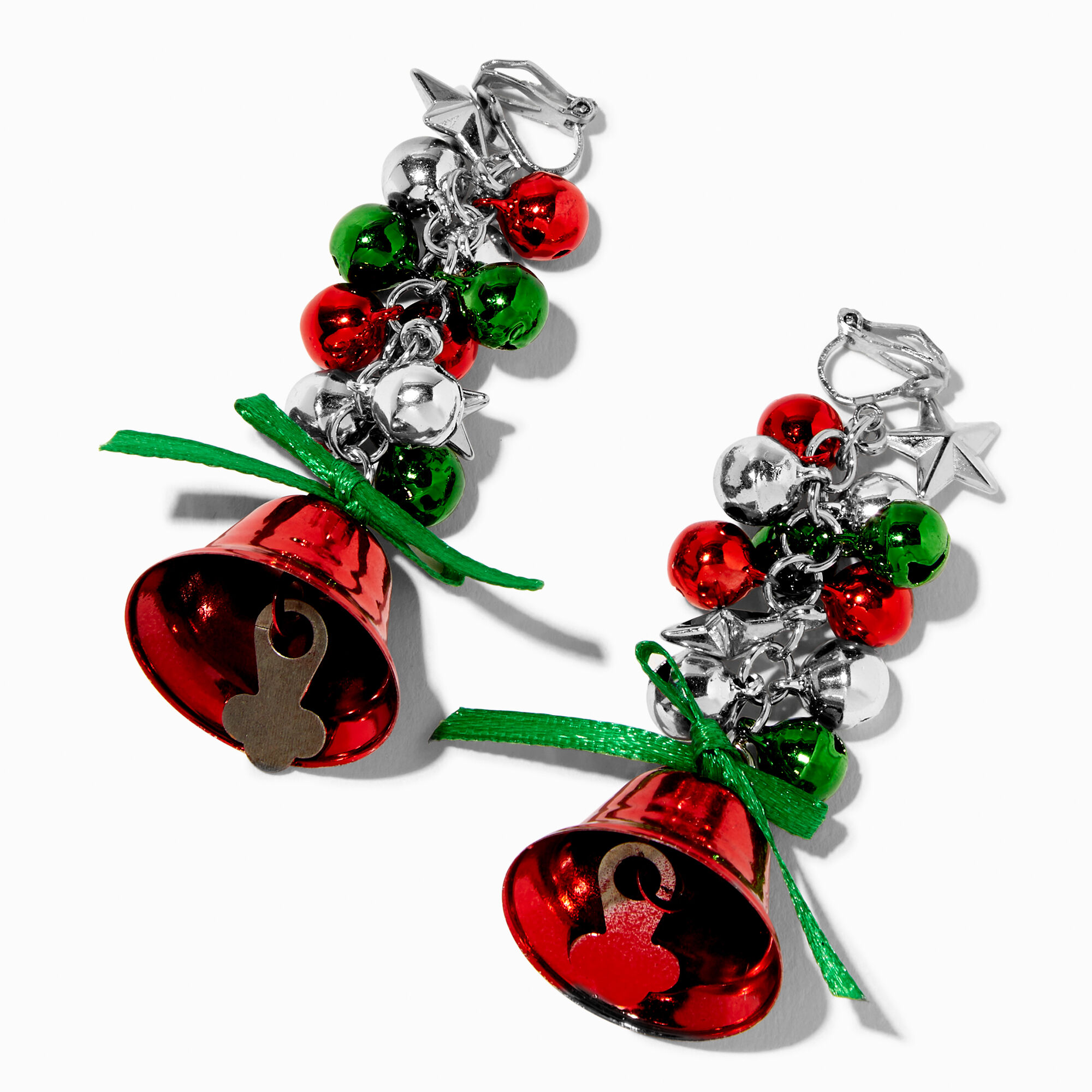 Red Jingle Bell Clip On Drop Earrings