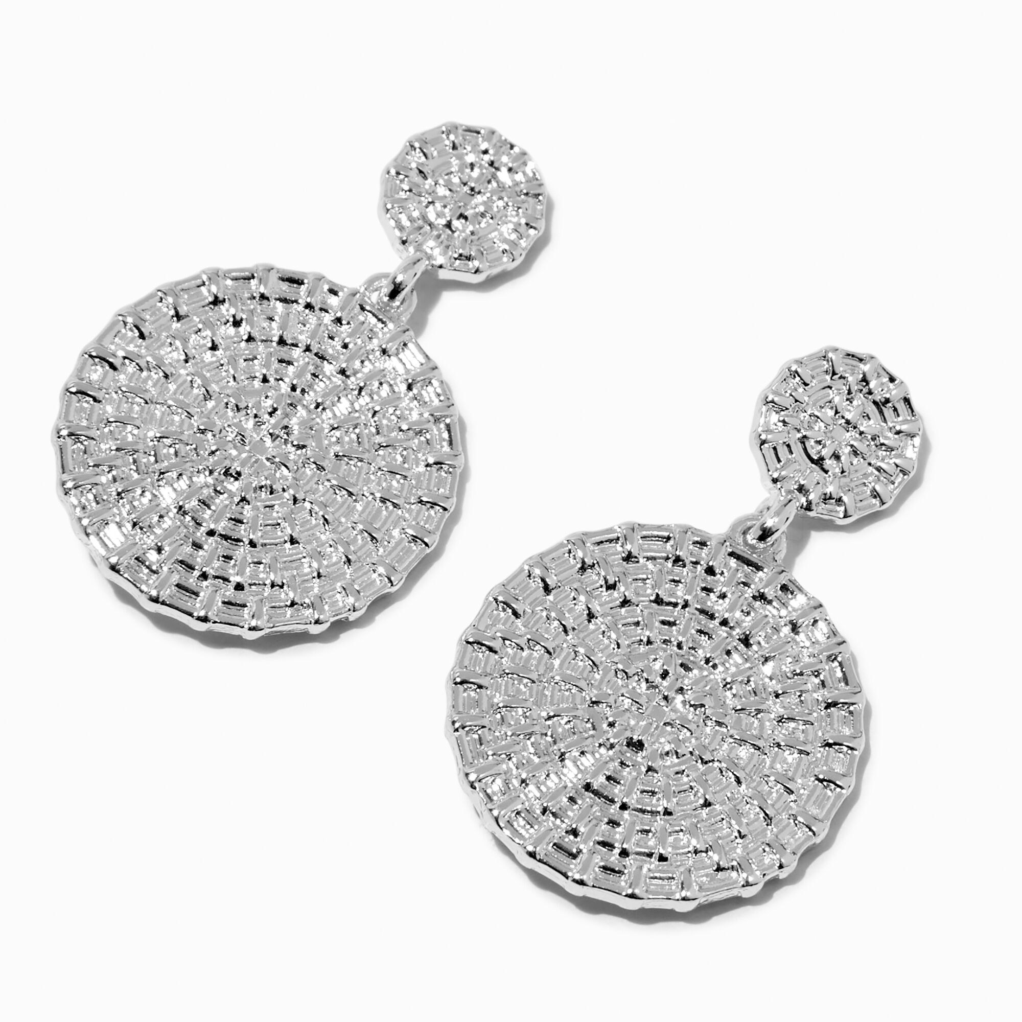 View Claires Tone Basket Weave 2 Drop Earrings Silver information