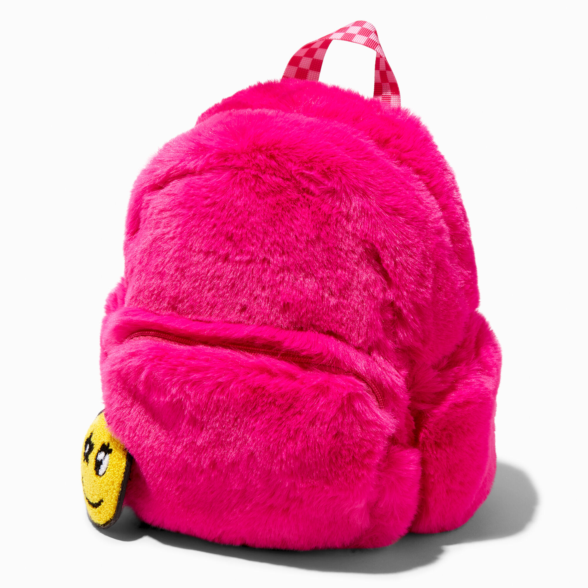 View Claires Furry Happy Face Mini Backpack Pink information