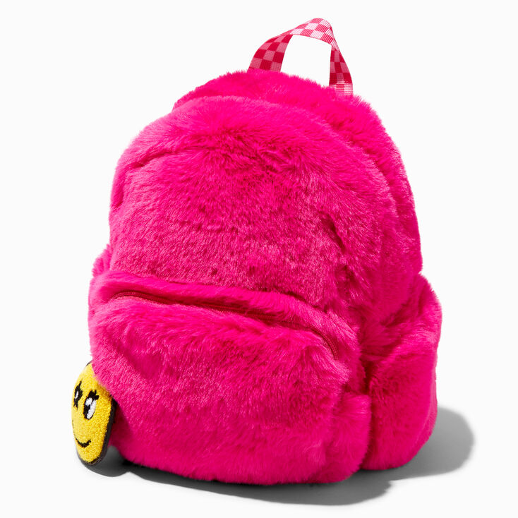 Pink Furry Happy Face Backpack,