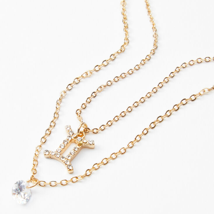 Gold Cubic Zirconia Zodiac Multi Strand Necklace - Gemini,