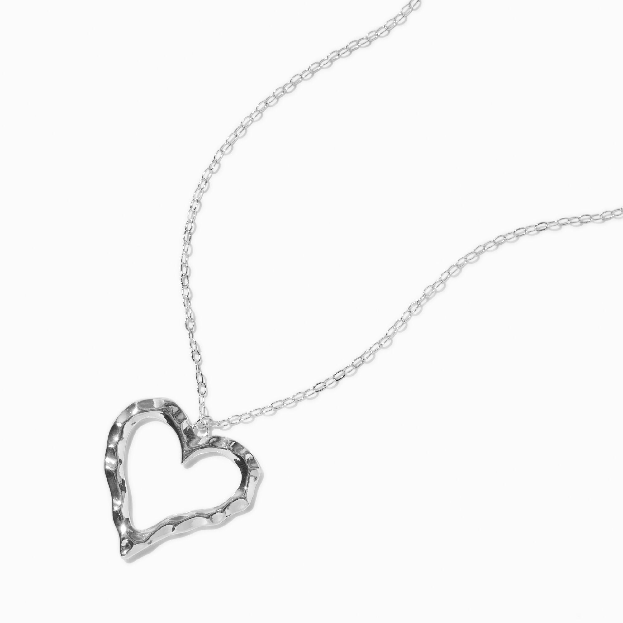 View Claires Tone Textured Heart Long Pendant Necklace Silver information