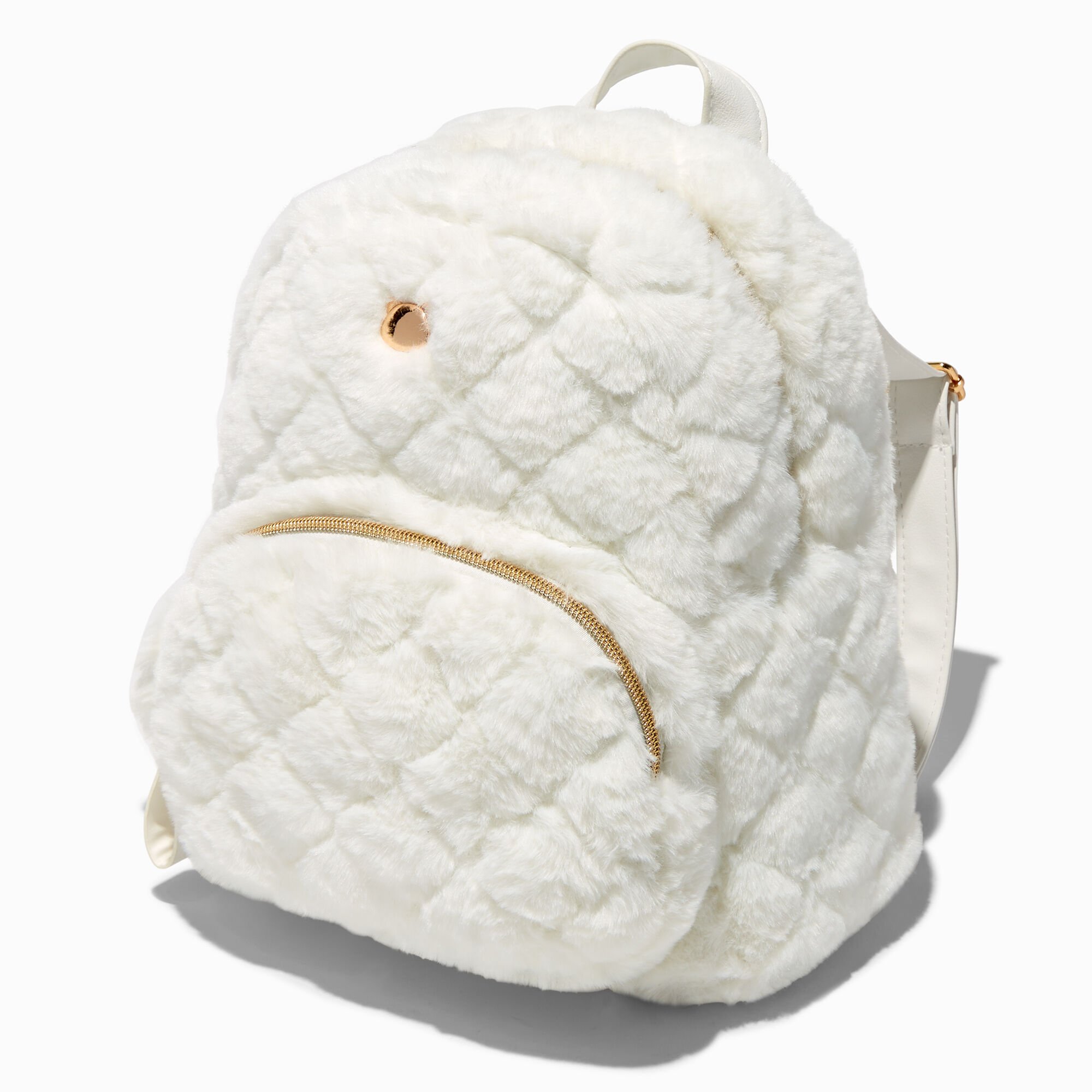 View Claires Furry Quilted Mini Backpack White information
