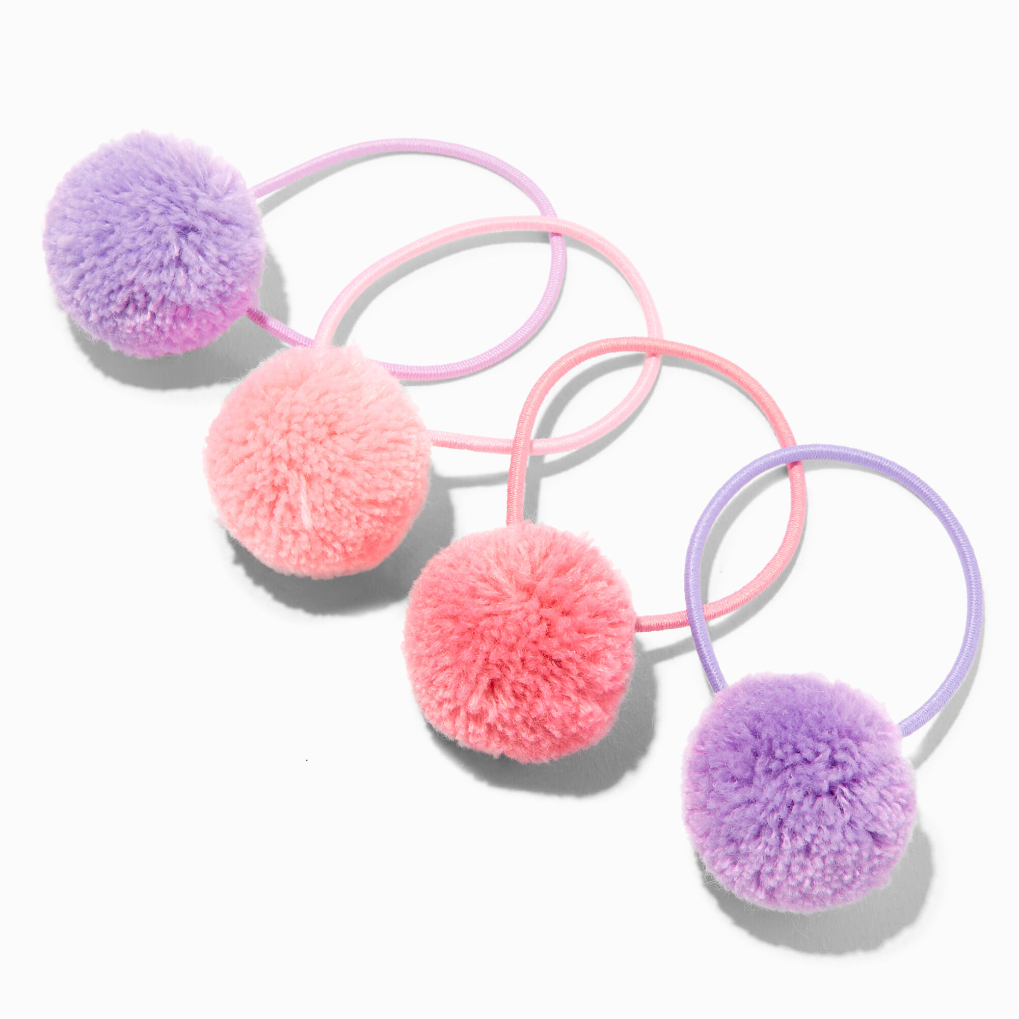 Pink & Purple Pom Pom Hair Ties - 4 Pack,