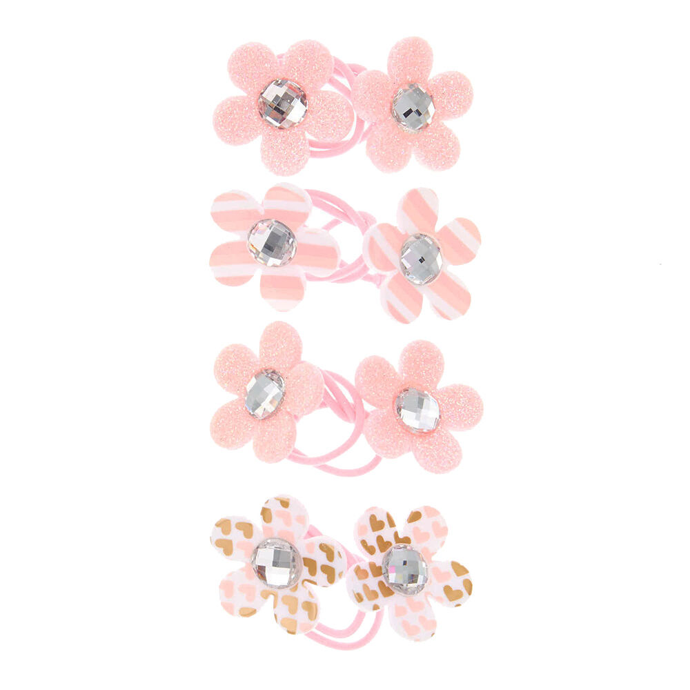 Claire's Club Flower Hair Ties - Pink, 4 Pack,