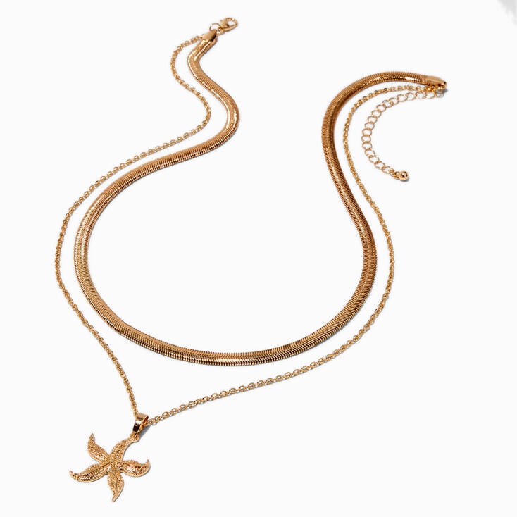 Gold-tone Starfish Pendant Multi-Strand Necklace ,