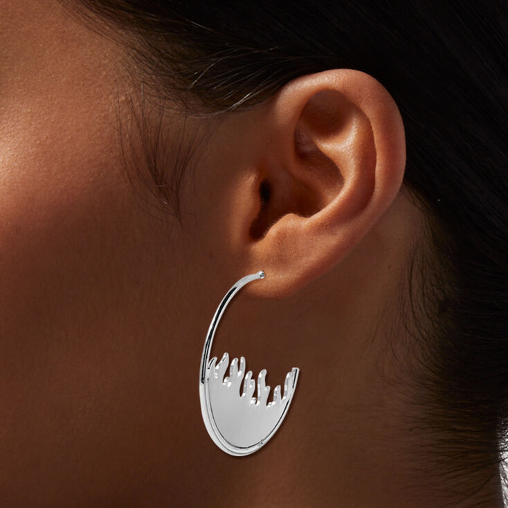 Silver-tone Flame Outline 40MM Hoop Earrings,