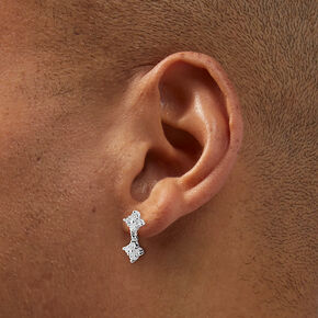 Silver-tone Cubic Zirconia Clover Micro Drop Earrings,
