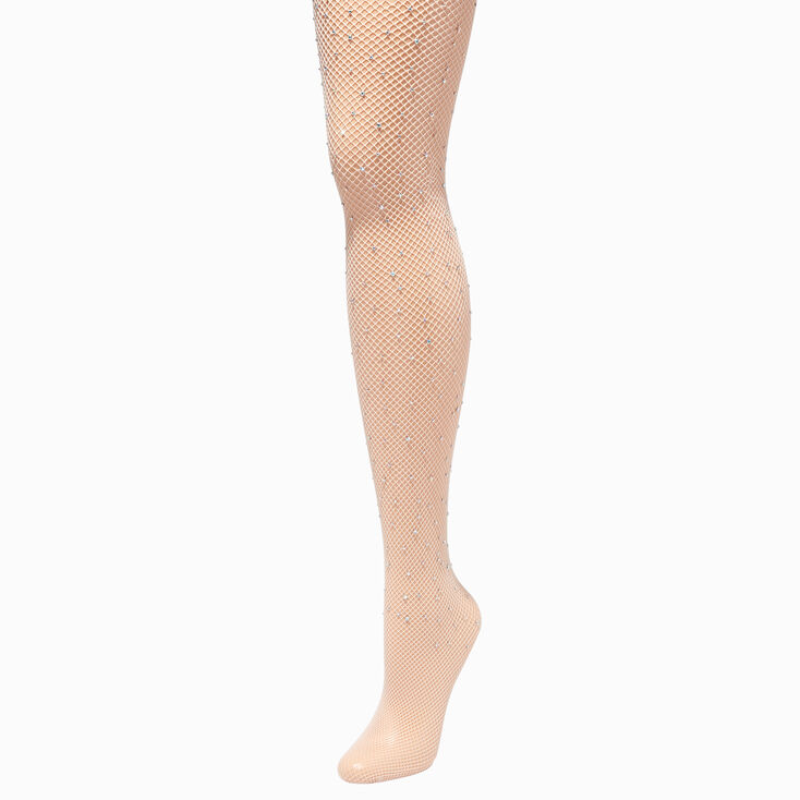 Rhinestone Nude Fishnet Tights - Size M/L,