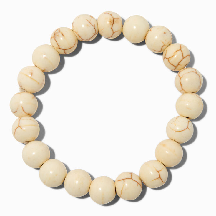 Bracelet &eacute;lastique billes motif craquel&eacute; - Cr&egrave;me,