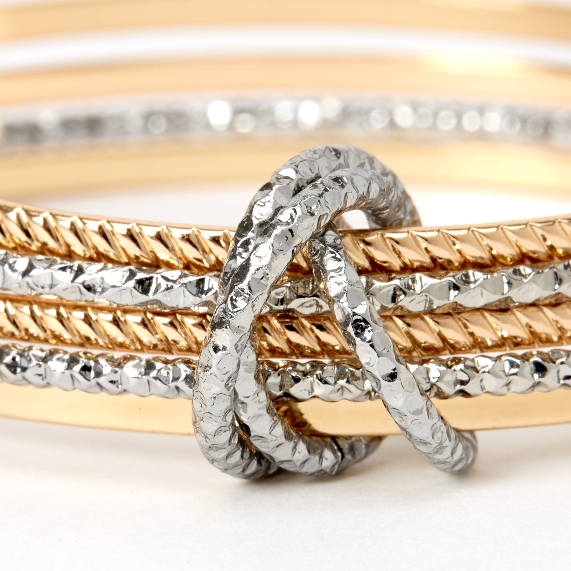Mixed Metal Textured Bangle Bracelets - 6 Pack,