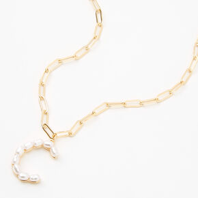 Gold Pearl Initial Pendant Necklace - C,