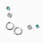 Silver-tone Aqua Cubic Zirconia Earring Stackables Set - 3 Pack,