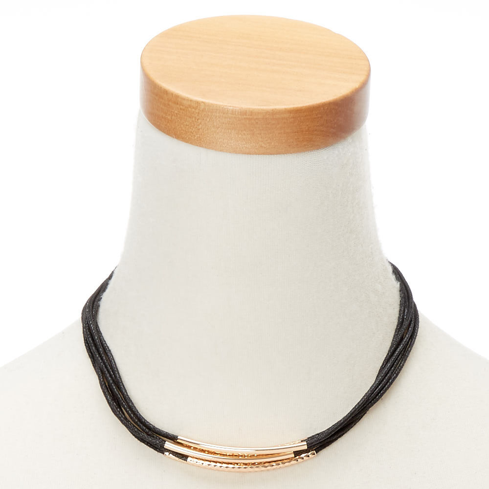 Cord Gold Accented Multi Strand Statement Necklace - Black,