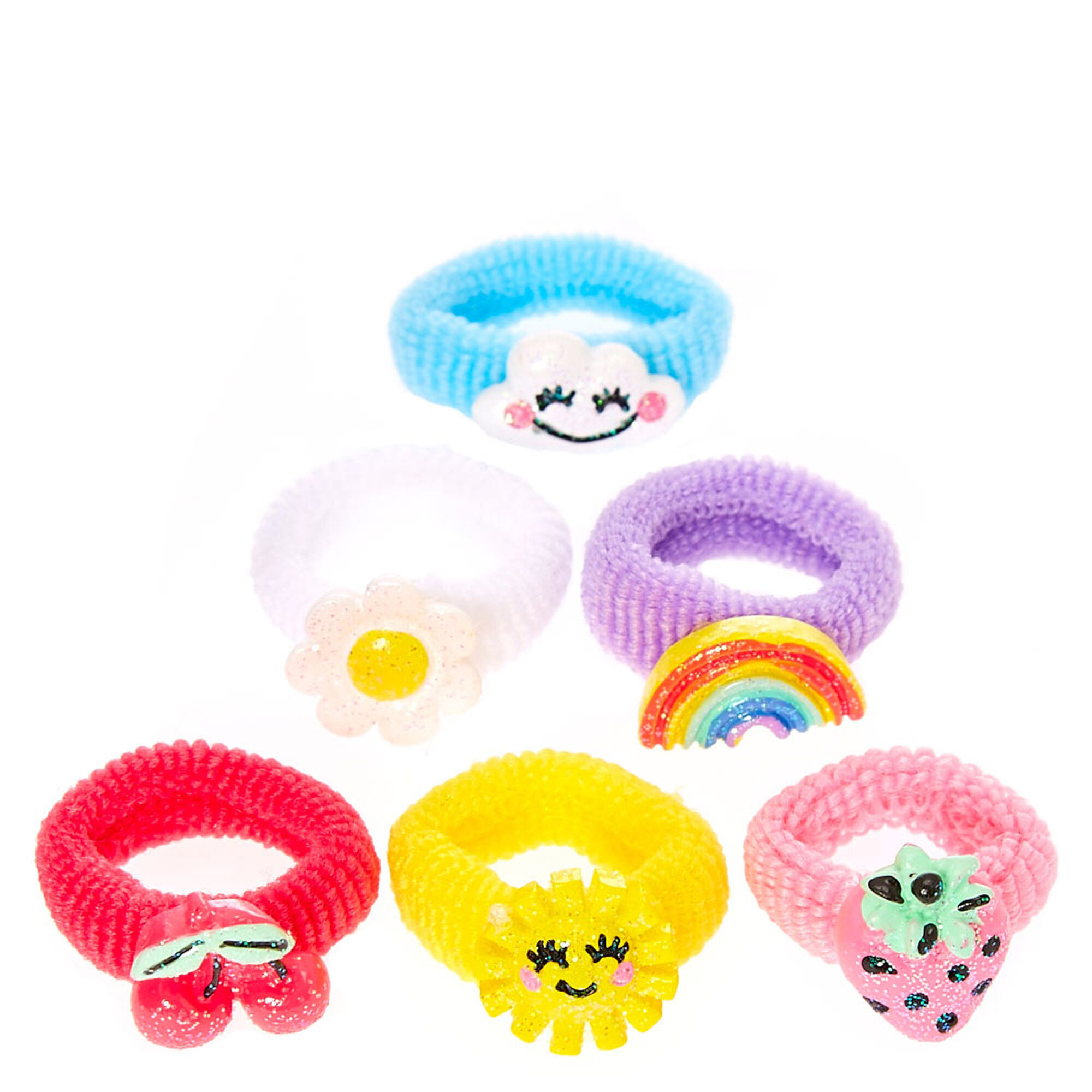 Claire S Club Bright Summer Charms Ribbed Hair Ties 6 Pack