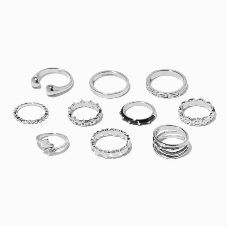 Silver Mixed Icon Rings - 10 Pack,