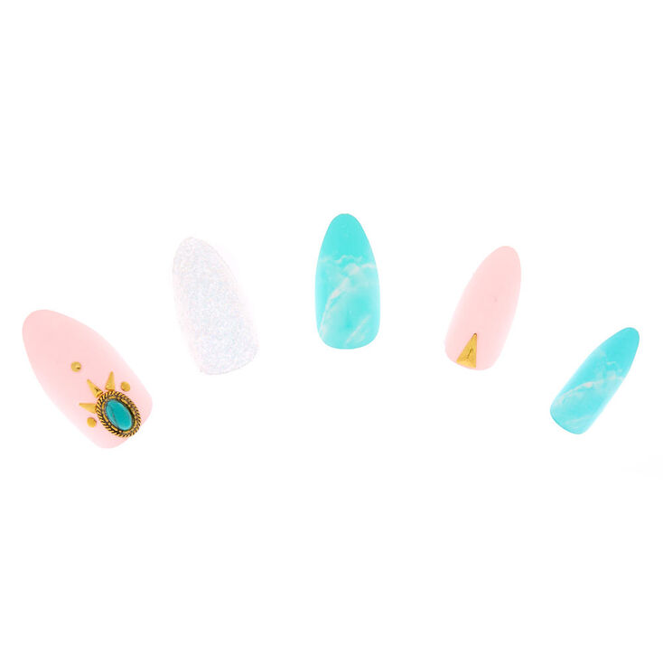 3d Glitter Marble Stiletto Faux Nail Set 24 Pack Claire S