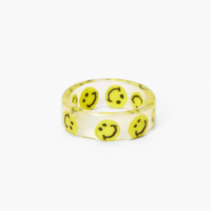 Clear Yellow Happy Face Print Resin Ring,