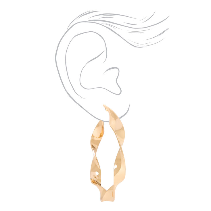 Gold 60MM Ribbon Twist Hoop Earrings,