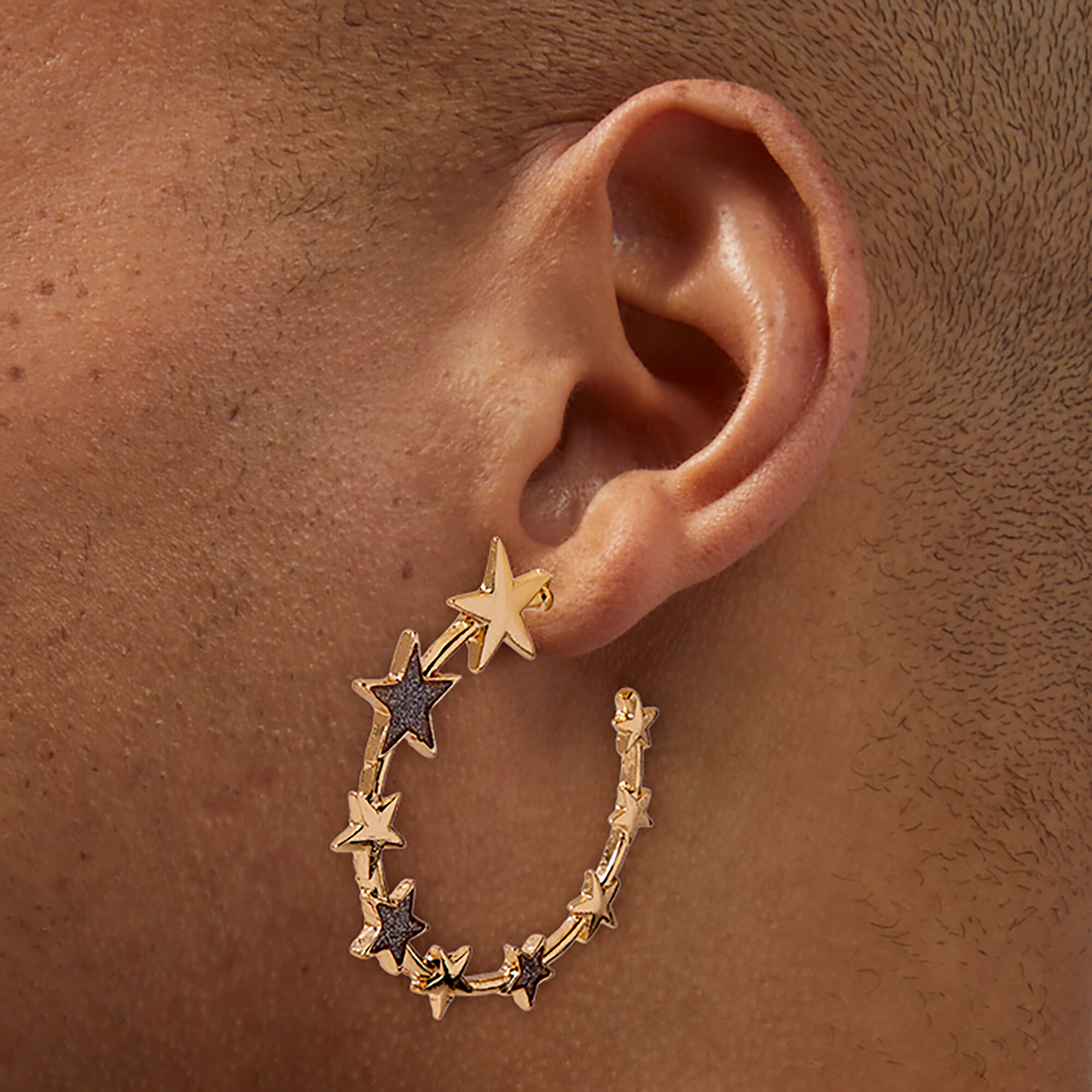 Glitter Star Gold-tone Hoop Earrings | Claire's US
