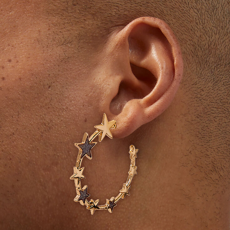 Glitter Star Gold-tone Hoop Earrings,