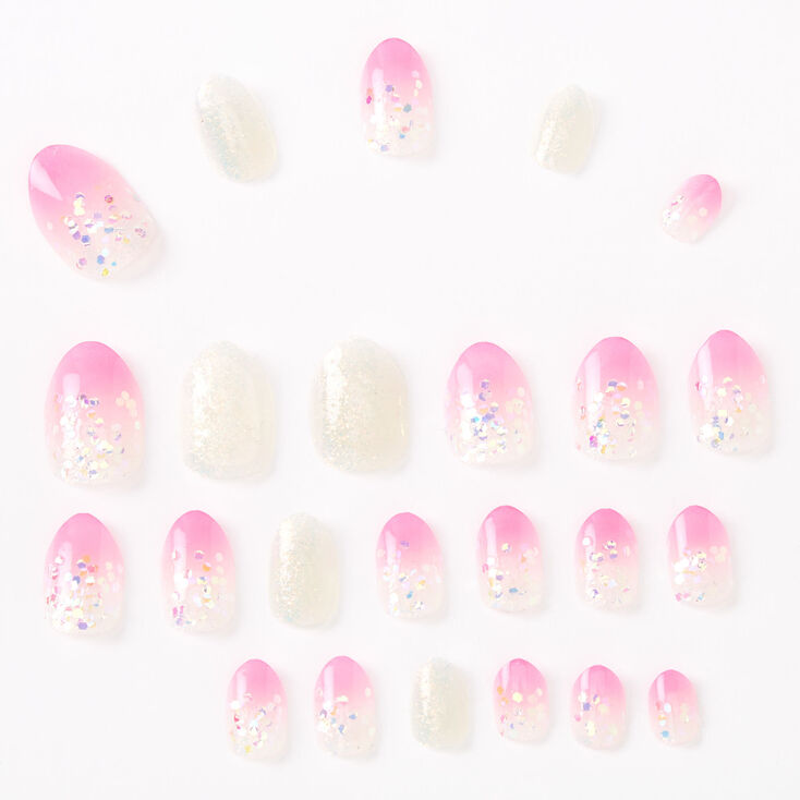 Ombre Glitter Stiletto Press On Faux Nail Set - Pink, 24 Pack | Claire's US