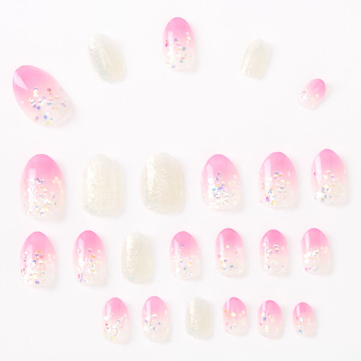Ombre Glitter Stiletto Press On Faux Nail Set - Pink, 24 Pack,