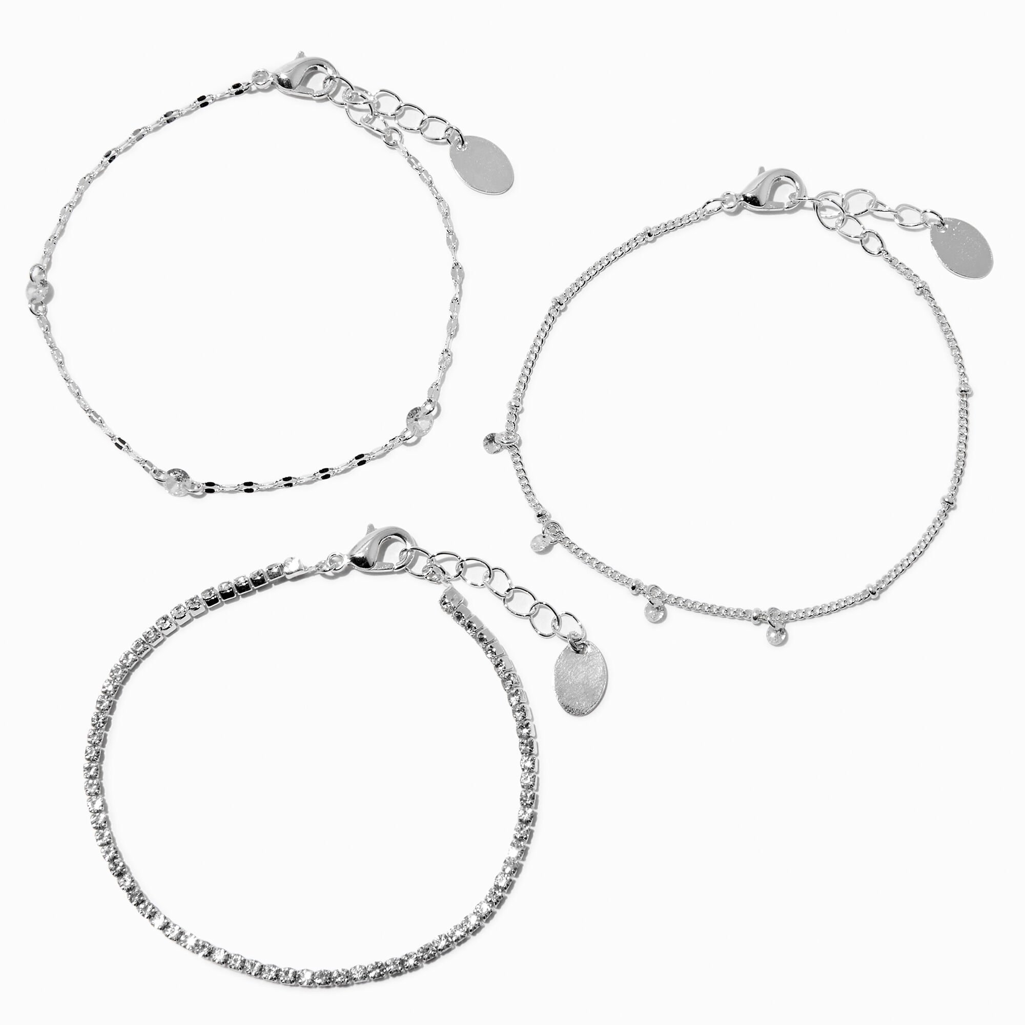 View Claires Tone Cubic Zirconia Confetti Bracelet Set 3 Pack Silver information