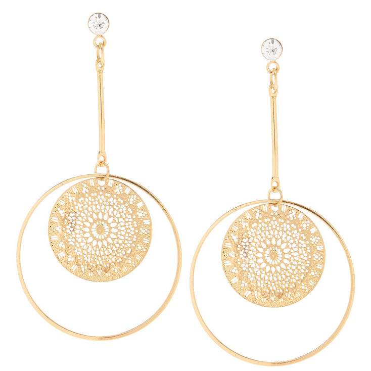 Gold Filigree Circle Drop Earrings Claire S Us Gold Filigree Circle Drop Earrings