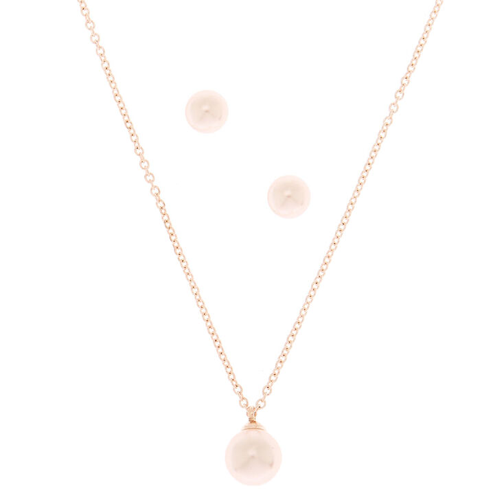 Claire's Parure de bijoux en perles d'imitation couleur doré rose, lot de 2 articles