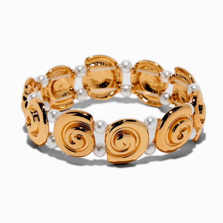 Gold-tone Sand Dollar &amp; Pearl Stretch Bracelet,