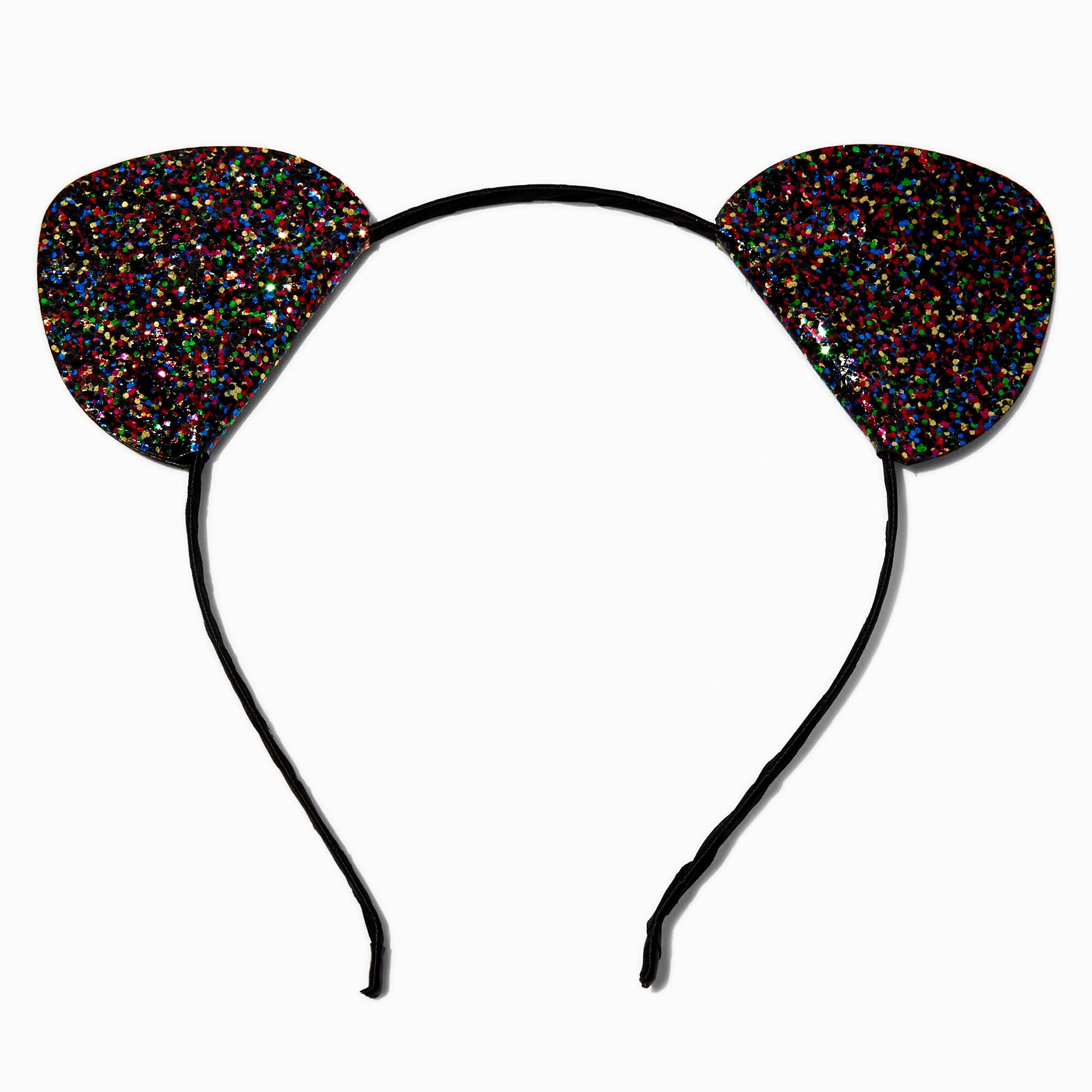 Rainbow Glitter Black Ear Headband,