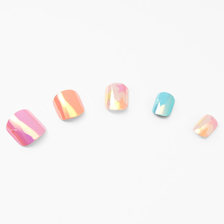 Rainbow Stars Square Press On Faux Nail Set - Holographic, 24 Pack,