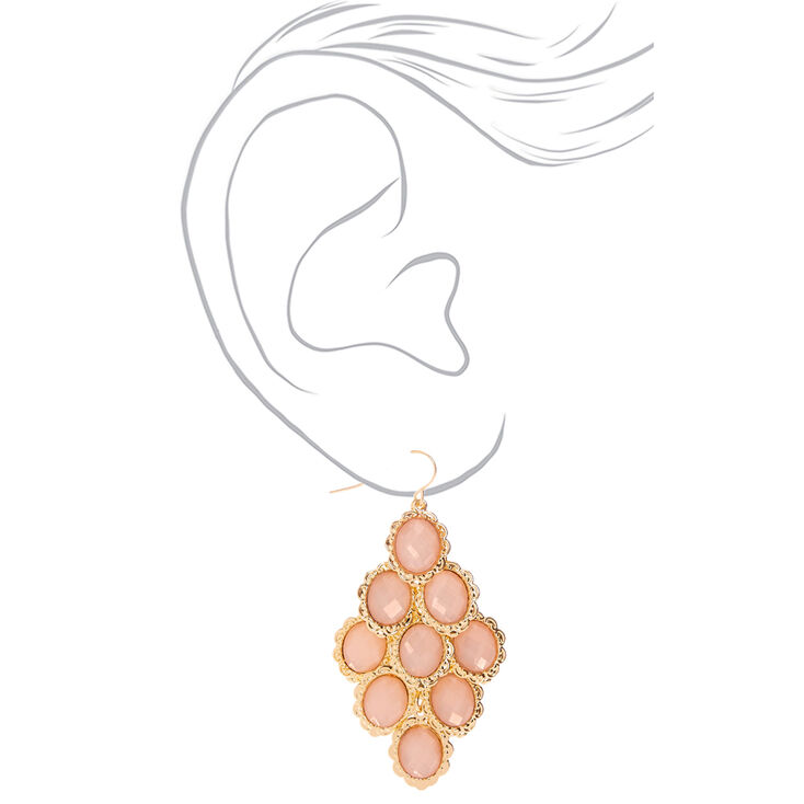 Gold 2&quot; Chandelier Stone Drop Earrings - Pink,