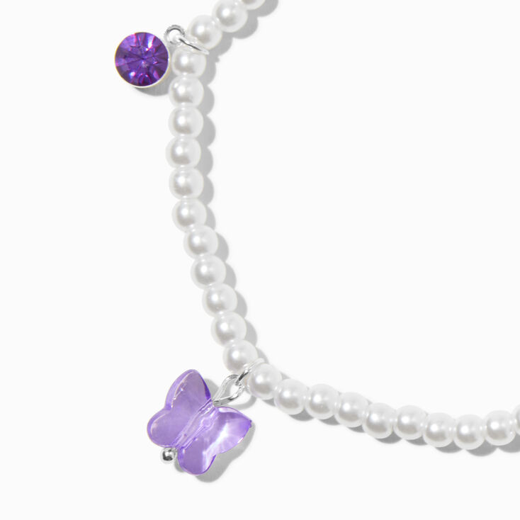 Purple Charm Pearl Beaded Stretch Bracelet,