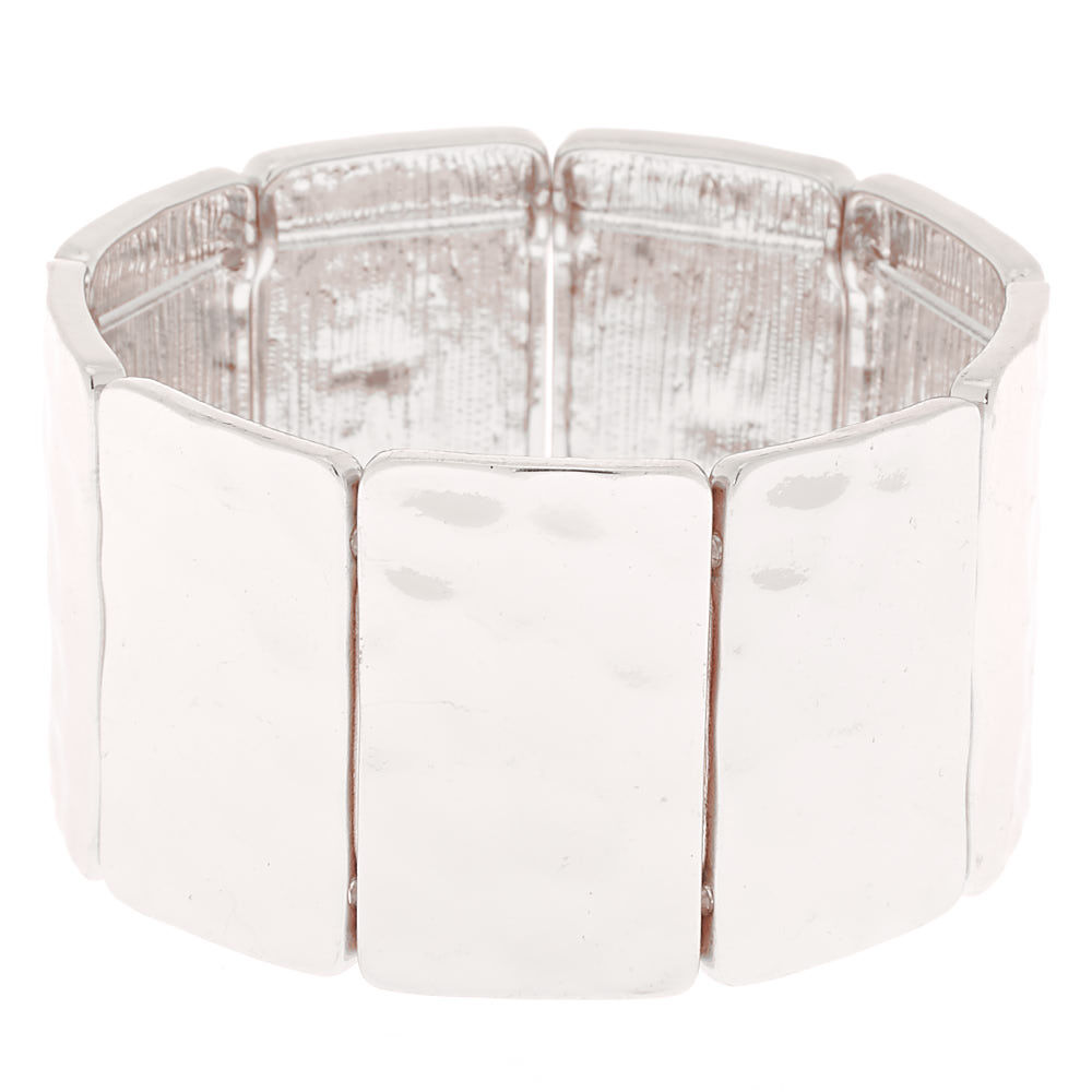 Bracelet élastique métallique martelé couleur argenté,