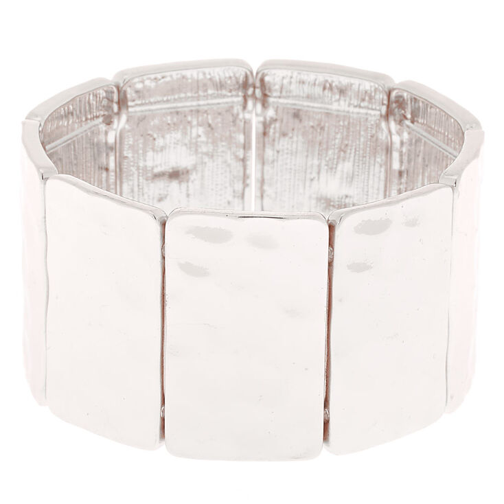 Bracelet &eacute;lastique m&eacute;tallique martel&eacute; couleur argent&eacute;,