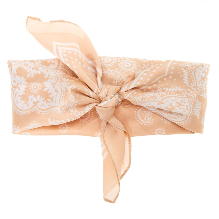 Floral Paisley Silky Bandana Headwrap - Nude,
