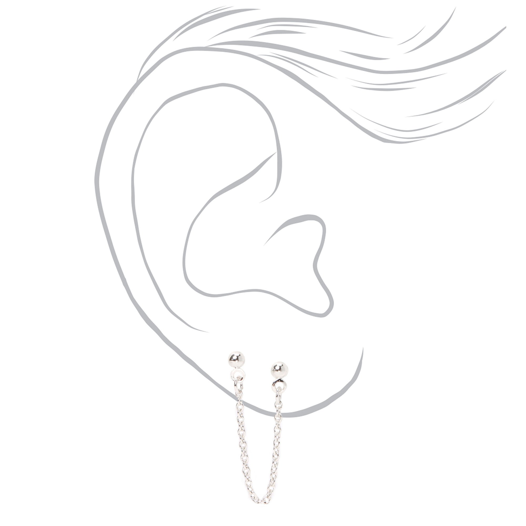Clous d'oreilles chaîne avec connecteur boule 3 mm couleur argentée,