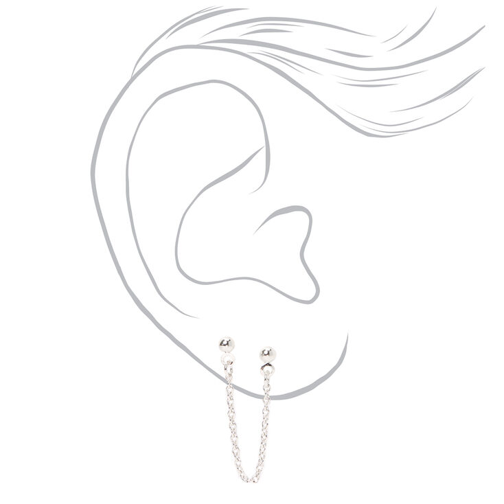 Silver 3MM Ball Connector Chain Stud Earrings,