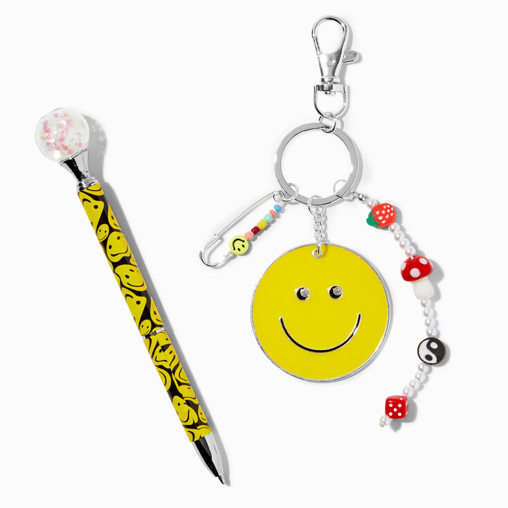 Happy Face Pen &amp; Beaded Keychain Gift Set,